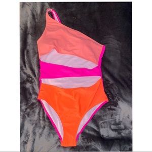 pink and orange bathing suit